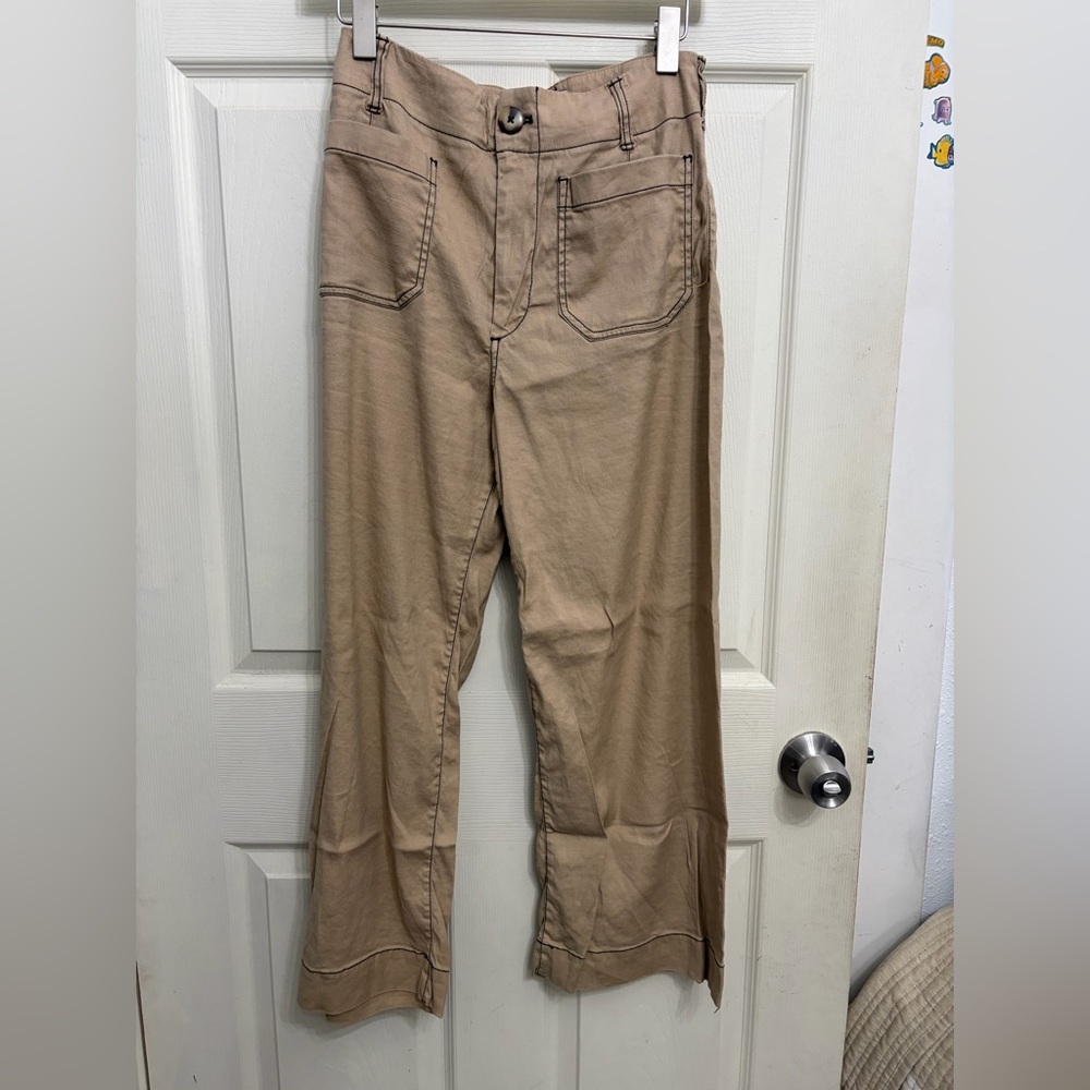 Maeve The Colette Contrast-Stitch Linen Crop Wide-Leg Pants women’s size 28